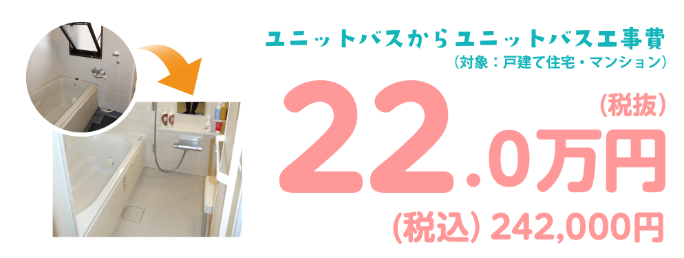 ユニットバスからユニットバス入替工事（対象：戸建て住宅・マンション）18万円（税抜）